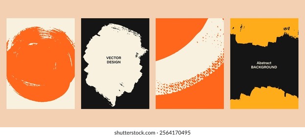 Brushstrokes frames set, grunge abstract trendy templates collection. Hand drawn brush strokes design for banner, flyer, coupon, social media, photo overlay, brochure, book cover. Vector illustration.