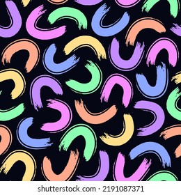 Brushstrokes motif geometric print. Paint brush curve smears seamless pattern. Freehand grunge design background. Trendy handdrawn modern simple geo ornament. Artistic hand drawn abstract wallpaper