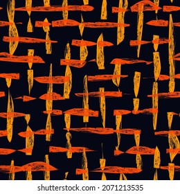 Motivo de pincel para un patrón sin fisuras. Dibujar fondo de diseño de frotis de pincel. Impresión de líneas superpuestas irregulares de mano libre. Ornamento moderno de malla dibujada a mano. Papel de fondo abstracto de mano contemporáneo