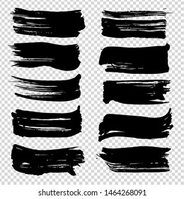 Brushstrokes textured abstract black set isolated on imitation transparent background