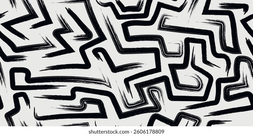 The brushstrokes are thick and bold, creating a dynamic and energetic feel. They are arranged in a seemingly random pattern, forming a maze-like design.