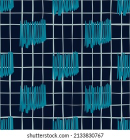 Brushstrokes and thin stripes seamless pattern. Cross Hatching endless background. Grunge backdrop. Design for fabric, textile print, surface, wrapping, cover, greeting card. Vector illustration
