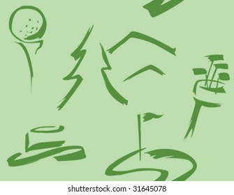 Brush-style golf icons in pattern tile. Change color easily. Two colors + b/w provided.