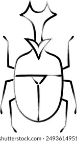 Brush-written insect single icon rhinoceros beetle