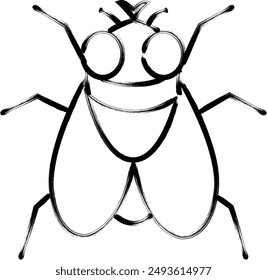 Mosca de icono de un solo elemento de insecto escrito con pincel