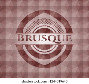 Brusque red seamless badge with geometric pattern background.