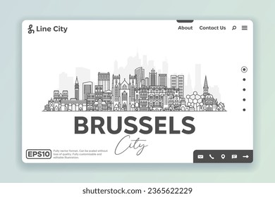 Brussels, Belgium architecture line skyline illustration. Linear vector cityscape with famous landmarks, city sights, design icons. Landscape with editable strokes.