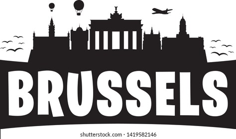 Brussels Belgium. City Skyline. Silhouette Banner City. Design Vector. Famous Monuments.