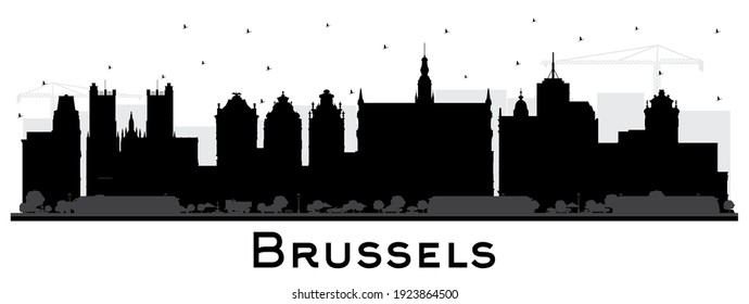 Brüssel Belgien Stadt Skyline Silhouette mit schwarzen Gebäuden einzeln auf Weiß. Vektorgrafik. Brüsseler Stadtbild mit Sehenswürdigkeiten. Business Travel and Tourism Konzept mit historischer Architektur.