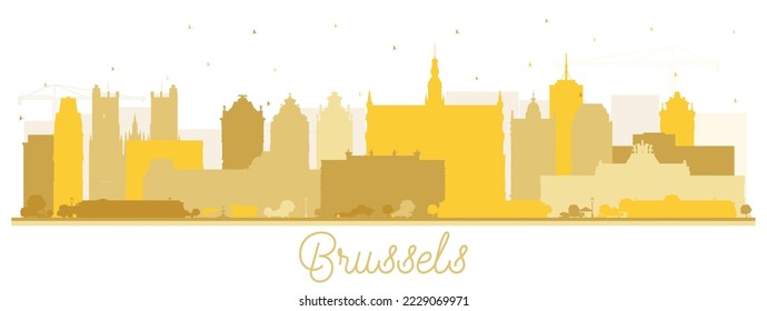 Brüssel Belgien City Skyline Silhouette mit Golden Buildings einzeln auf Weiß. Vektorgrafik. Brüsseler Stadtbild mit Sehenswürdigkeiten. Reise- und Tourismuskonzept mit historischer Architektur.