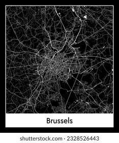 Brussels Belgium Europe City map black white vector illustration