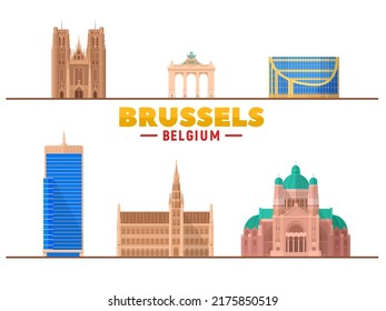 Brussels (Belgium) lanmarks on white background. Vector Illustration. Business travel and tourism concept with modern buildings. Image for presentation, banner, website.