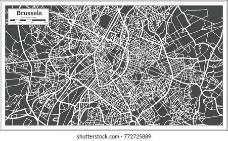 Mapa em estilo retrô de Bruxelas Bélgica. Ilustração de vetor. Mapa da estrutura de tópicos.