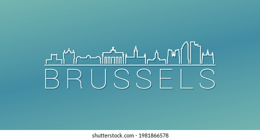 Brussels, Belgium Skyline Linear Design. Flat City Illustration Minimal Clip Art. Background Gradient Travel Vector Icon.