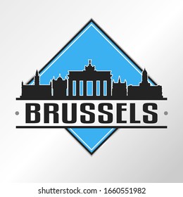 Brussels Belgium Skyline Logo. Adventure Landscape Design Vector Illustration.