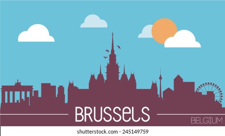Brussels Belgium skyline silhouette flat design vector illustration