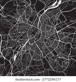 Brussels Belgium Vector Map, Detailed City Street Map Black and White Minimalist Line Art