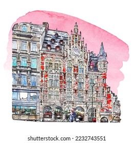 Brussels belgium watercolor hand drawn illustration