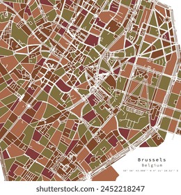 Brussels ,Belgium,Urban detail Streets Roads color Map  ,vector element template image for marketing ,product ,wall art and poster prints.