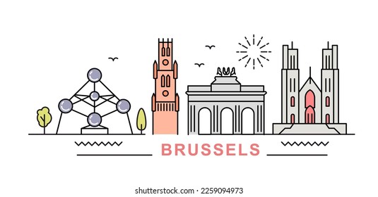 Brussels City Line View. Poster print minimal design.