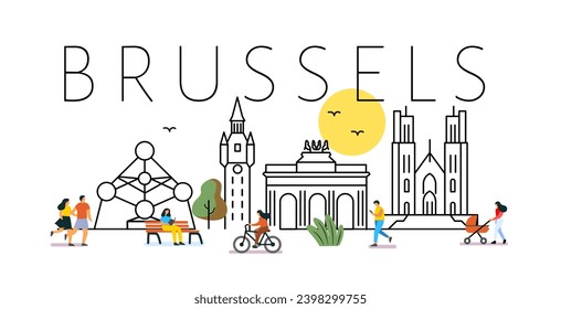 Brussels City Line View. Poster print minimal design.