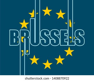 Brussels city name in geometry style design. Creative vintage typography poster concept.