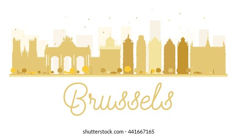Brussels City skyline golden silhouette.