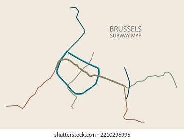 Brussels City Subway Vector Map Colored