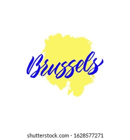 Brussels hand drawn logo. Brush calligraphy banner for social media. Vector isolated typography design element for cards, posters and print. 