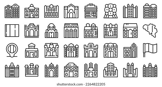 Brussels icons set outline vector. Belgium skyline. City view