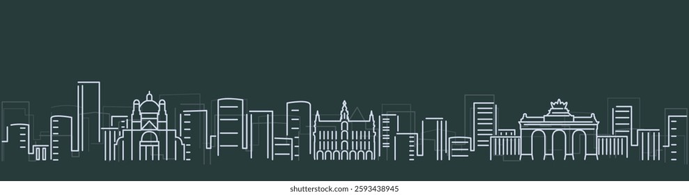 Brussels Simple Lines Skyline on Dark Background