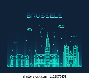 Brussels skyline, Belgium. Trendy vector illustration, linear style