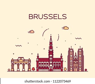 Brussels skyline, Belgium. Trendy vector illustration, linear style