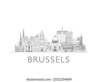 Ilustración vectorial del paisaje urbano del horizonte de Bruselas