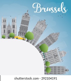 Brussels skyline with grey building, blue sky and copy space. Vector illustration. Business travel and tourism concept with place for text. Image for presentation, banner, placard and web site.