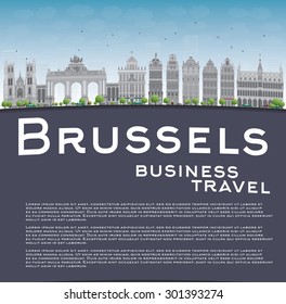Brussels skyline with grey building, blue sky and copy space. Business travel and tourism concept with place for text. Image for presentation, banner, placard and web site. Vector illustration