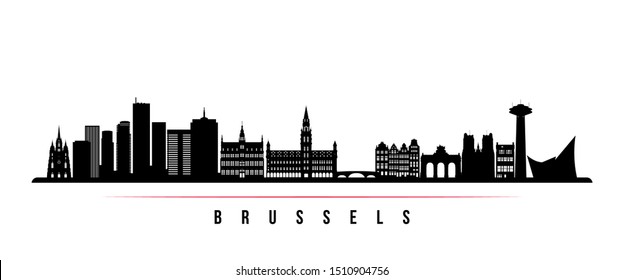 Brussels skyline horizontal banner. Black and white silhouette of Brussels, Belgium. Vector template for your design. 