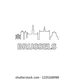 Brussels skyline and landmarks silhouette black vector icon. Brussels panorama. Belgium