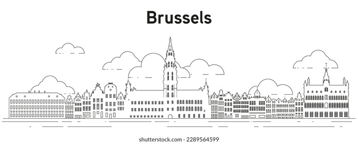 Brussels skyline line art vector illustration