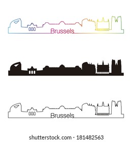 Brussels skyline linear style with rainbow in editable vector file