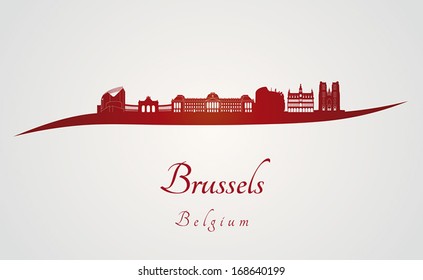 Brussels skyline in red and gray background in editable vector file