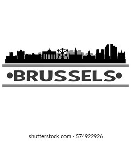 Brussels Skyline Silhouette City Stamp Vector Design Art