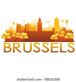 Brussels Skyline Silhouette Gradient Vector City Design.