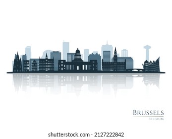 Brussels skyline silhouette with reflection. Landscape Brussels, Belgium. Vector illustration.