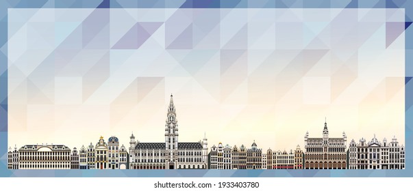  
Brüsseler Skyline-Vektorgrafik-buntes Poster auf schönem dreieckigem Hintergrund