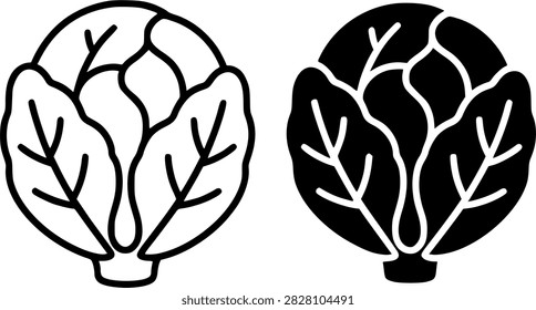 Brussels sprout illustration icon in outline and silhouette style, for UI UX app design