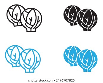 Brussels sprouts Cabbage icon black and white vector outline sign