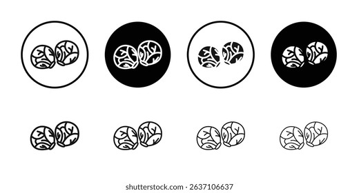 Brussels sprouts Cabbage icon Black line art vector logo set