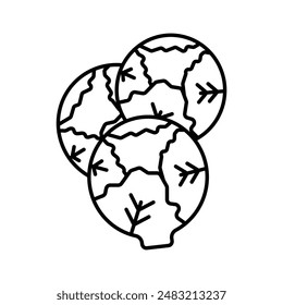 Brussels sprouts Cabbage icon linear logo mark in black and white