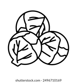 Brussels sprouts Cabbage icon linear logo mark in black and white